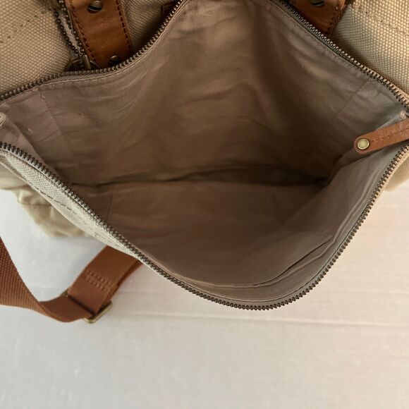 Fossil Workman CVS Canvas Utility Tote/Bag Large New Beige Brown Leather - Picture 15 of 16